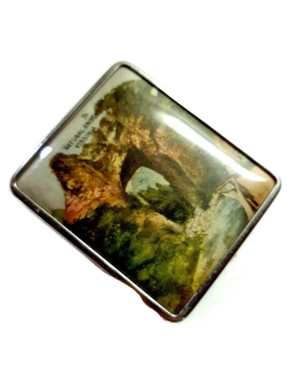 1930s Vintage Small Metal Souvenir Scenic Face Powder Compact Makeup Virginia